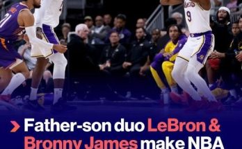 LeBron James and his eldest son Bronny James have made NBA history after making their first appearance on the court together, playing for the Los Angeles Lakers.